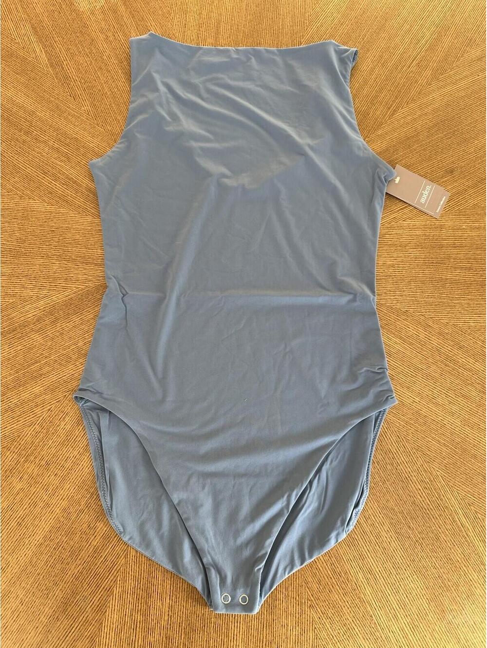NEW Auden Women's Luxe Stretch Tank Bikini Bodysuit Blue Soft M